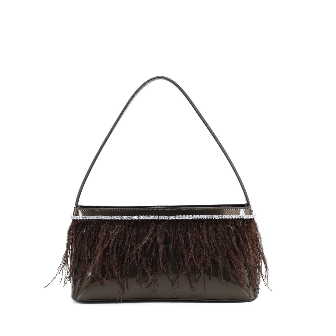Patent leather and feather shoulder bag