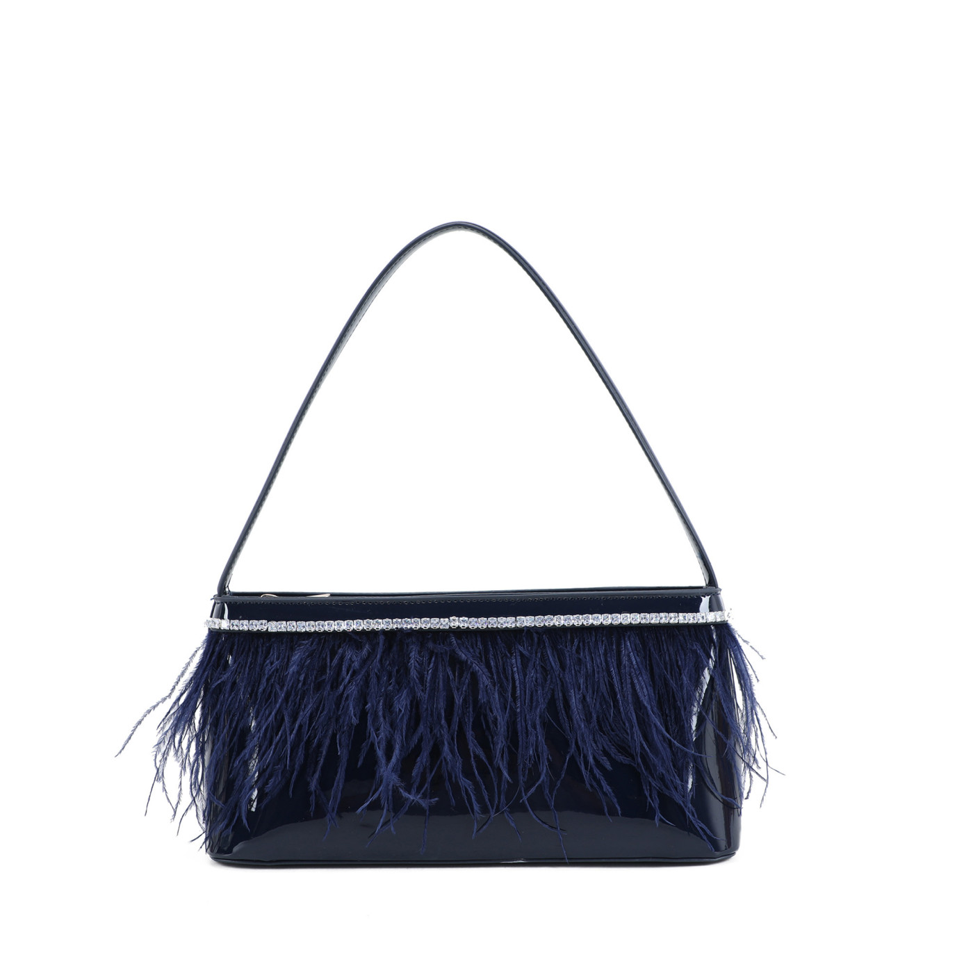 Borsa a tracolla in vernice e piume