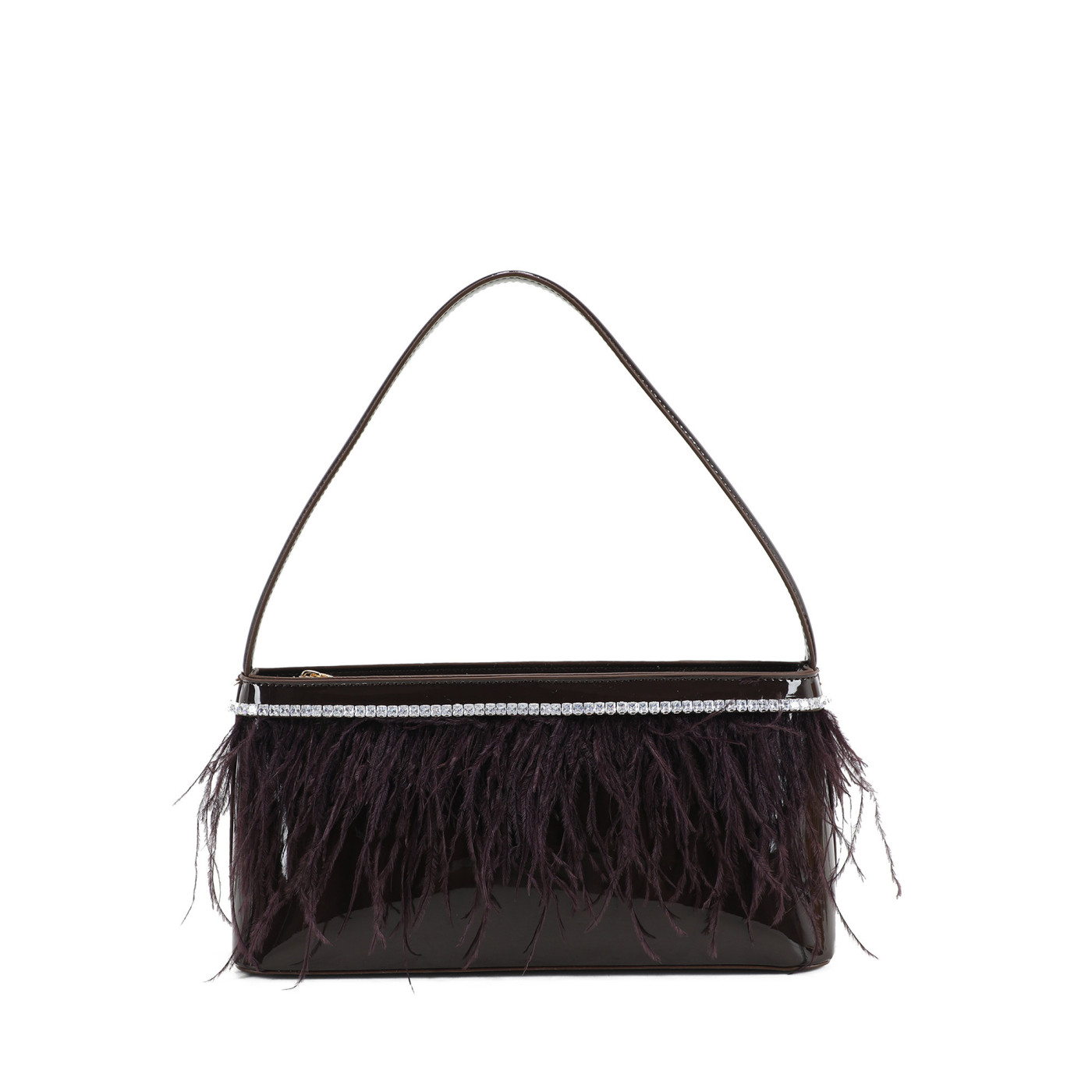 Sac à main en vernis et plumes