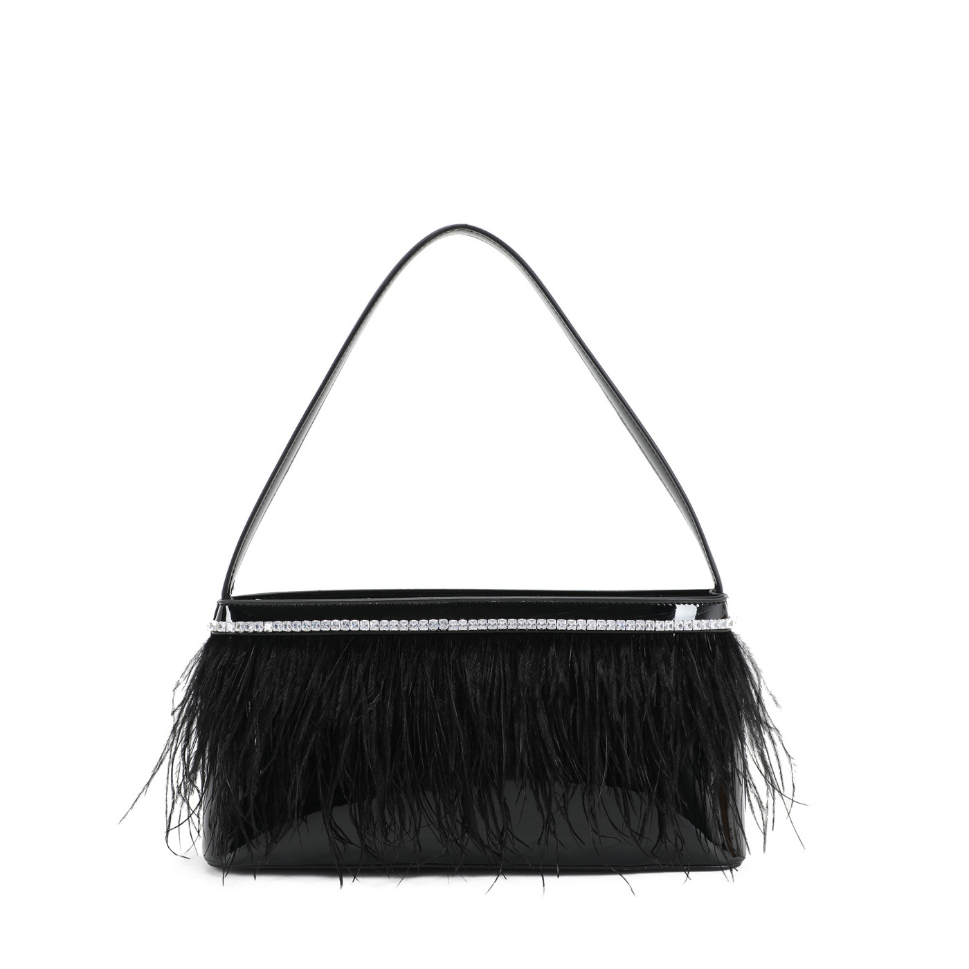 Borsa a tracolla in vernice e piume