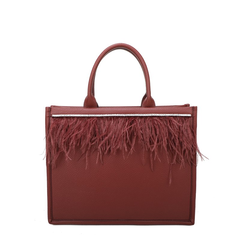 Borsa Shopper con brillantini e piume