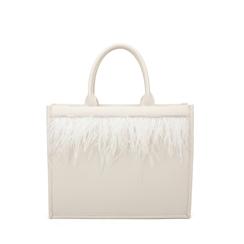 Shopper bag with rhinestones and feathers