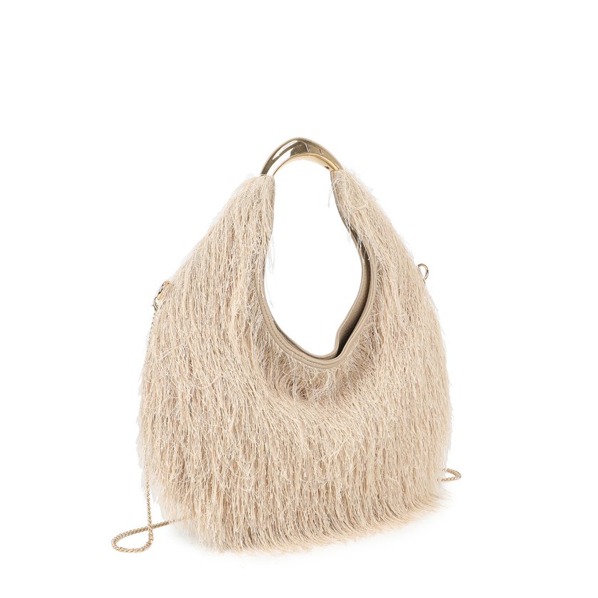 Bolso de hombro dorado con peluche