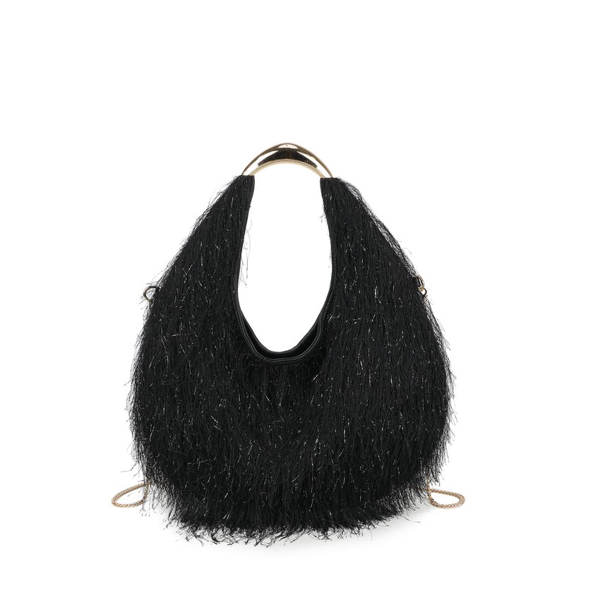 Bolso de hombro dorado con peluche