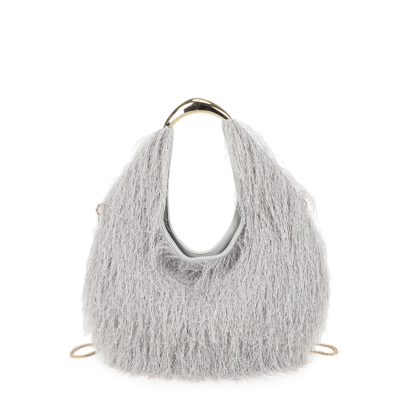 Sac à main doré avec fourrure