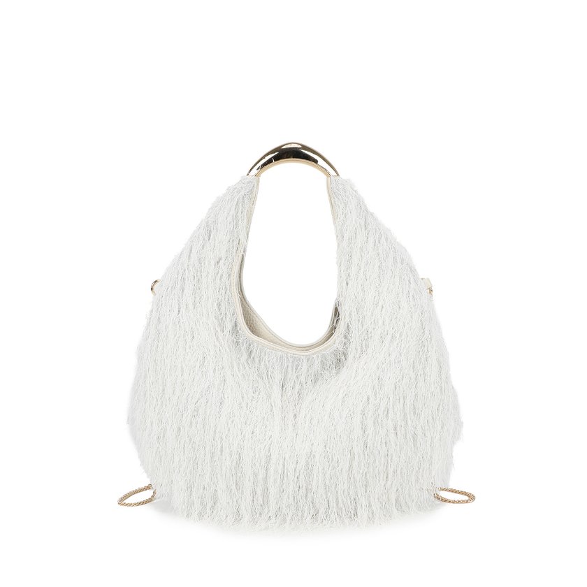Bolso de hombro dorado con peluche