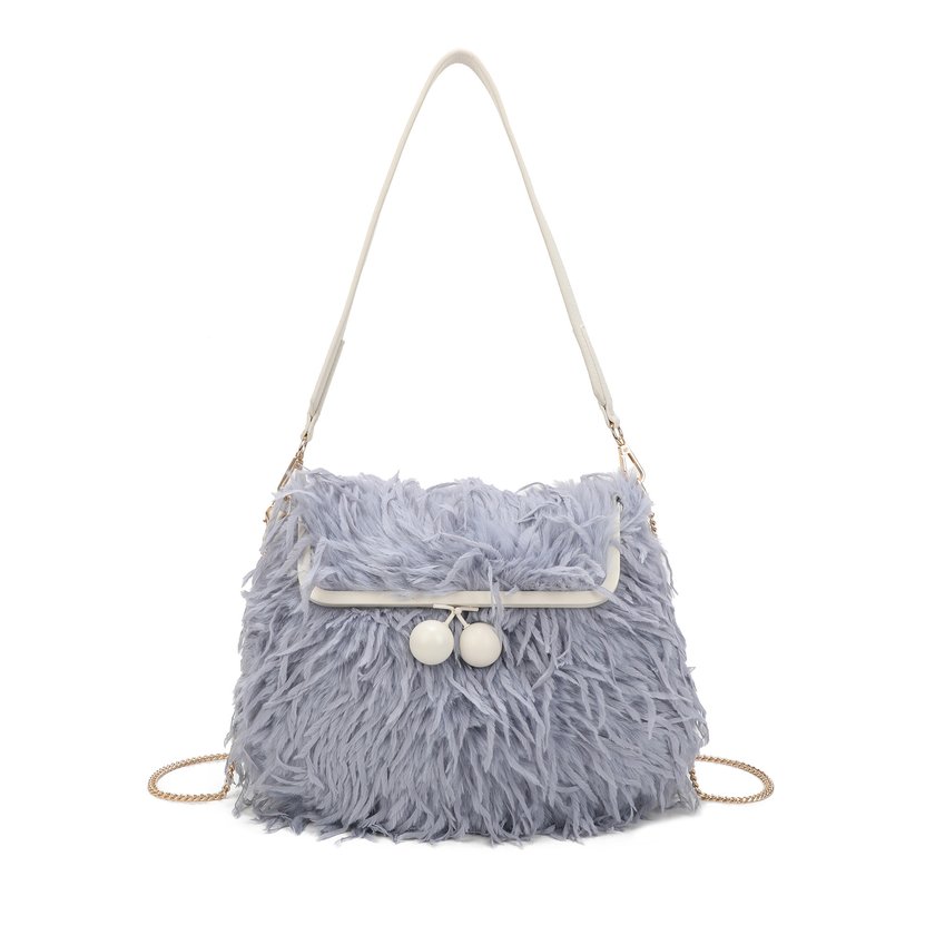 Borsa a tracolla con pelo e piume