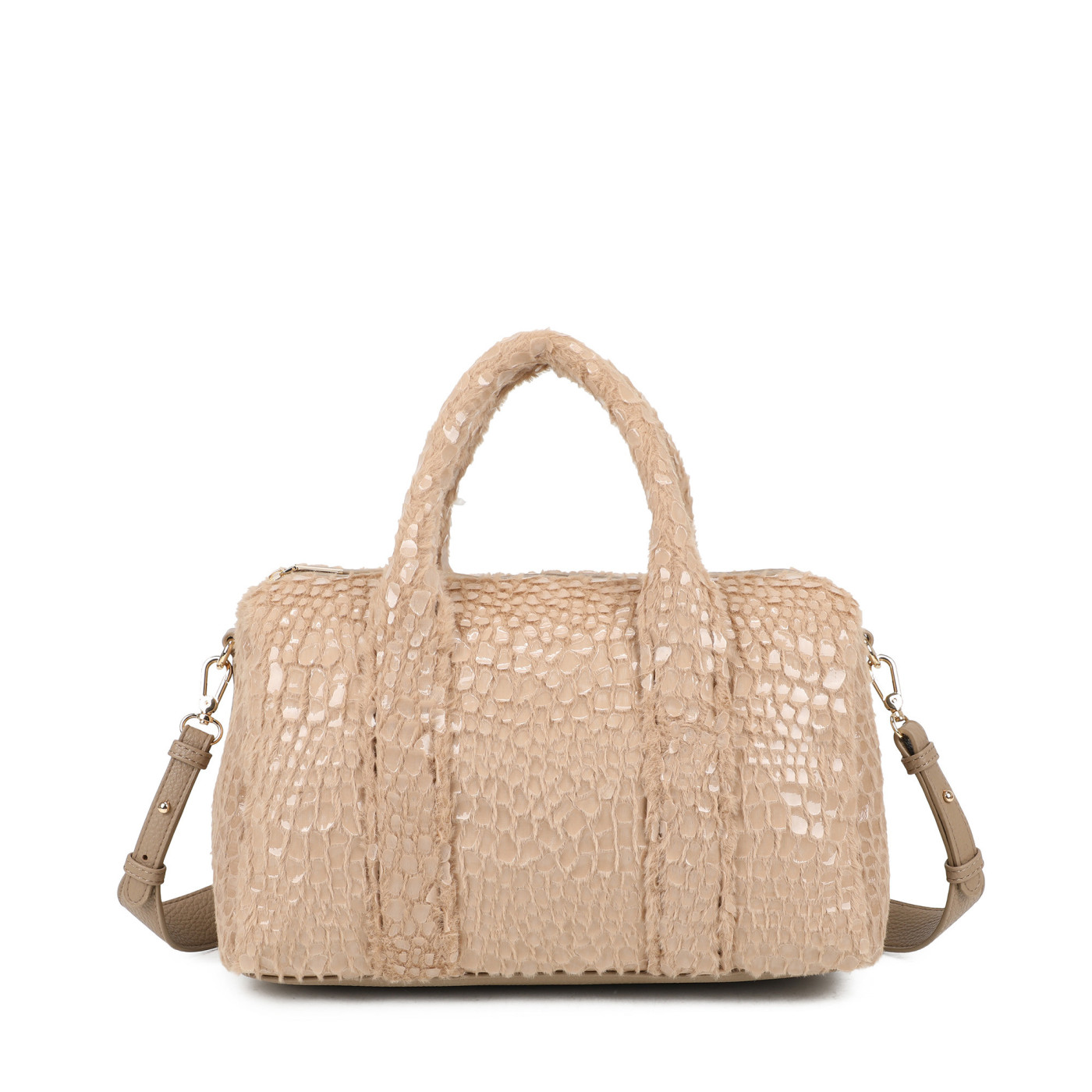 Shoulder bag with fur and patent leather