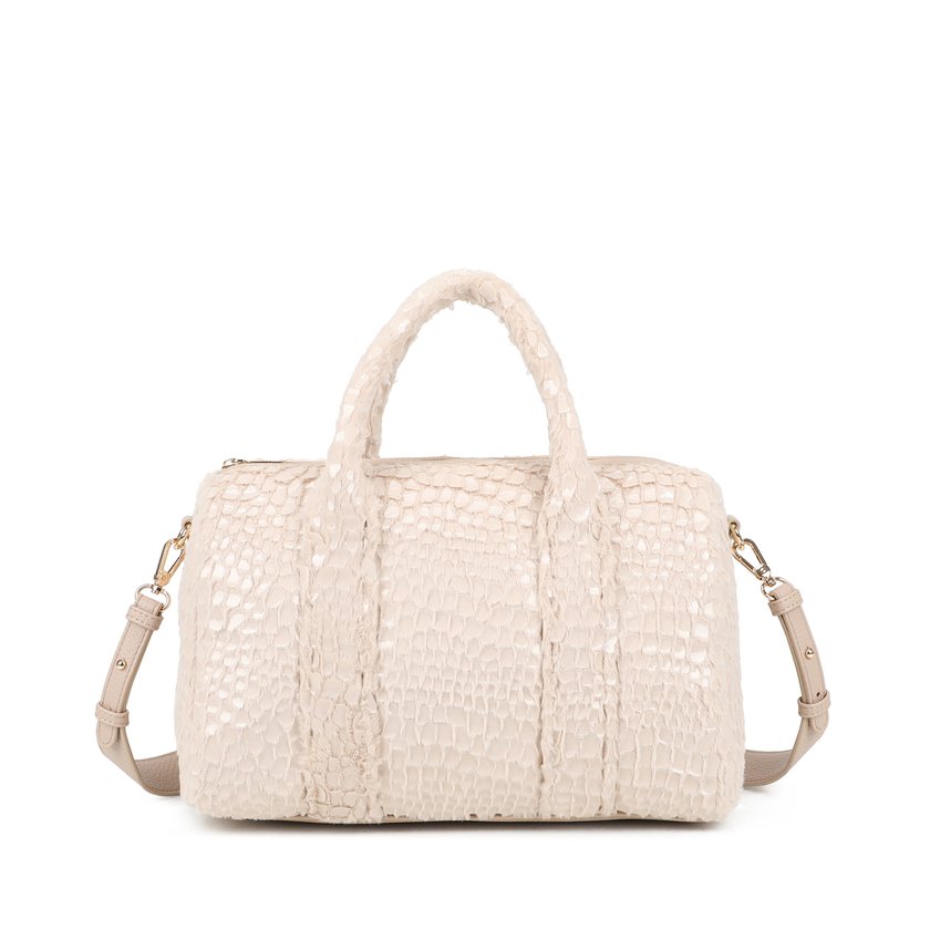 Sac bandoulière avec fourrure et vernis