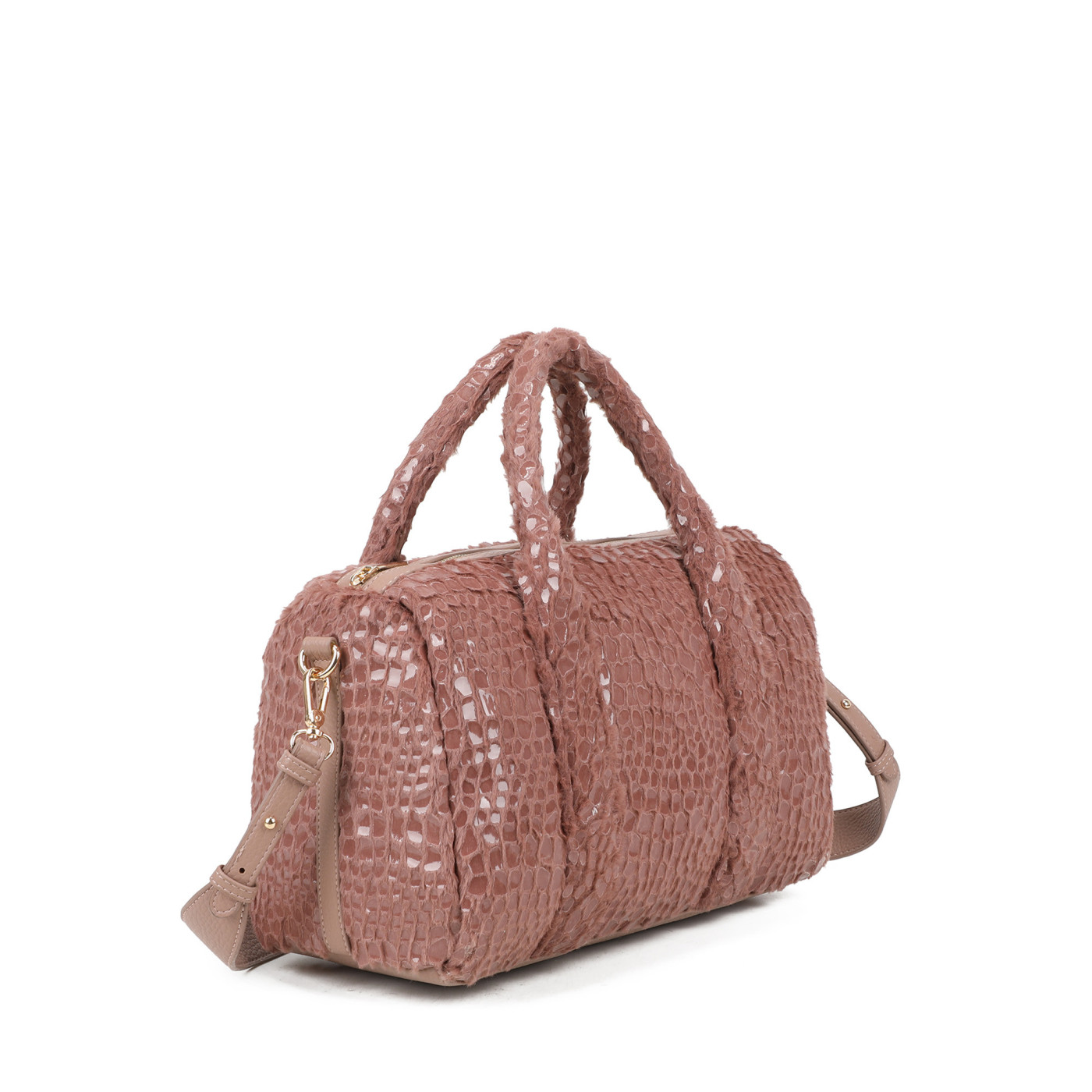 Shoulder bag with fur and patent leather