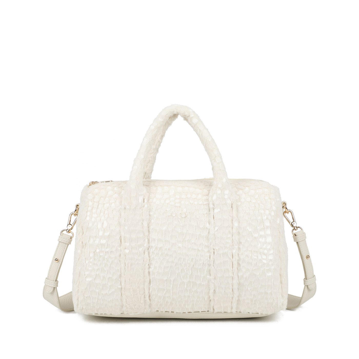 Shoulder bag with fur and patent leather