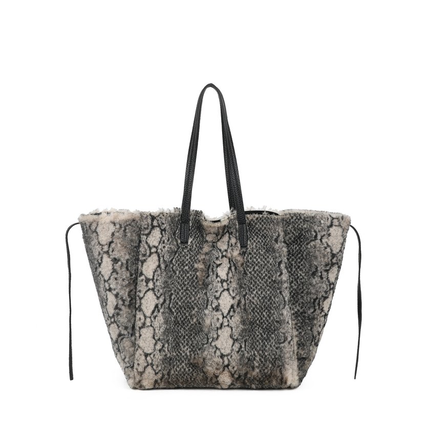 Shopper bag with fur and animal print