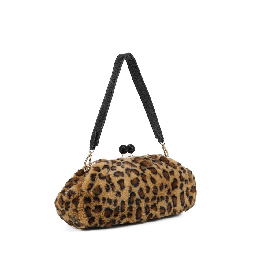 Shoulder bag with fur and animal print