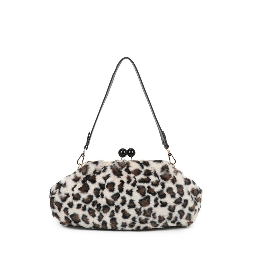 Shoulder bag with fur and animal print