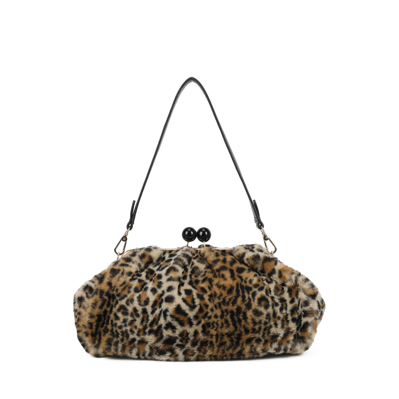 Shoulder bag with fur and animal print