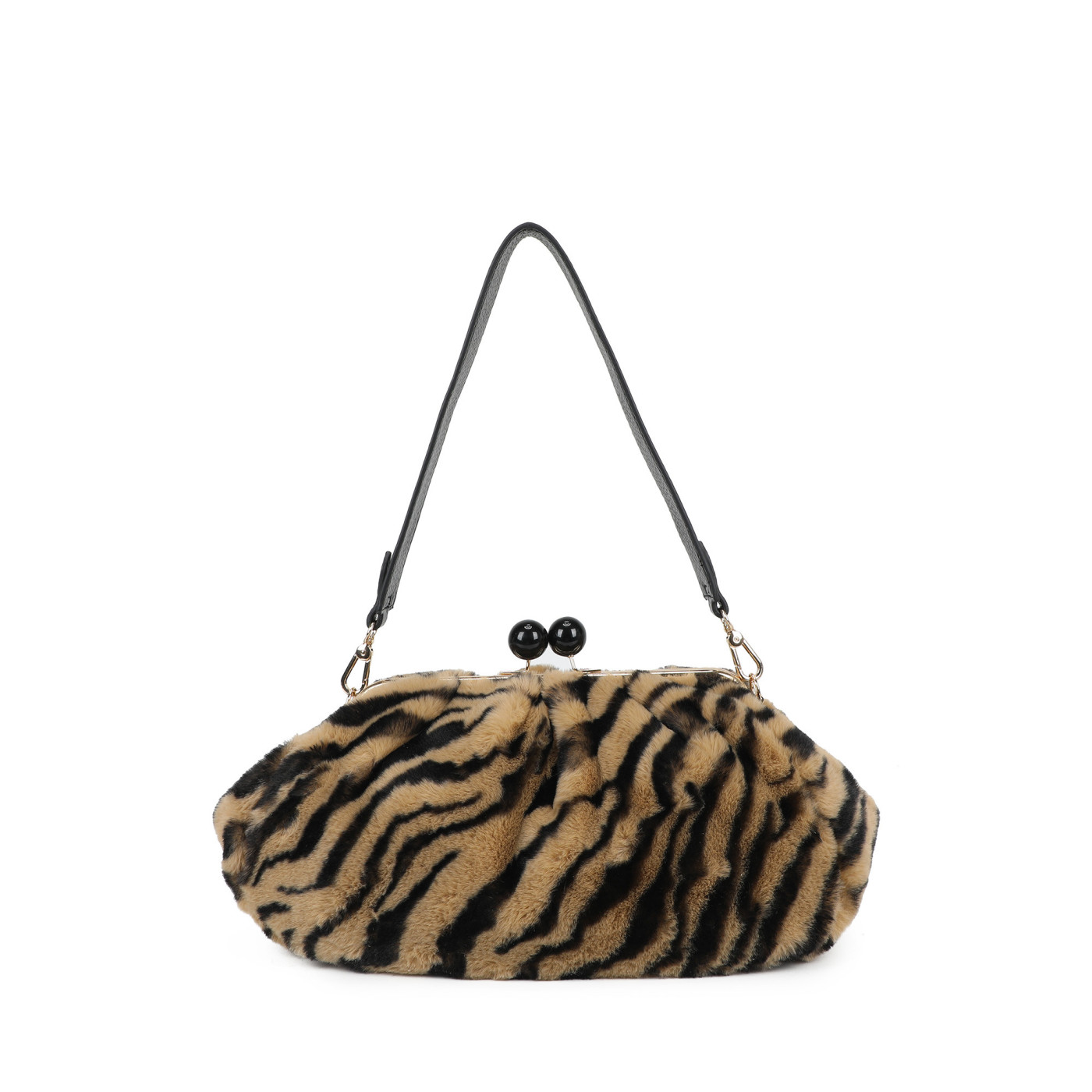 Shoulder bag with fur and animal print