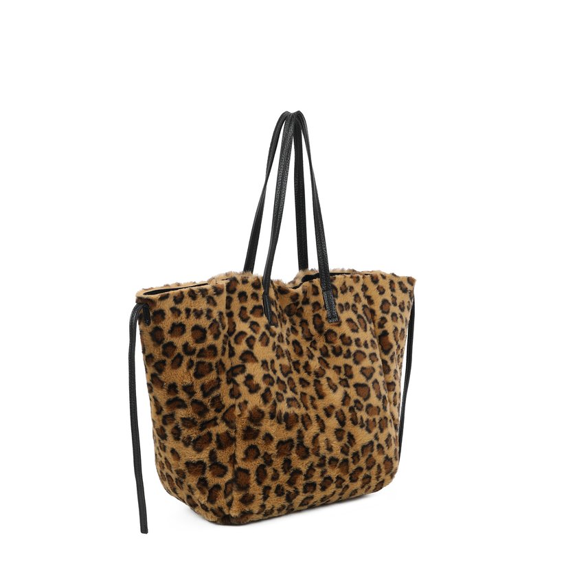 Borsa Shopper con pelo e stampa animalier