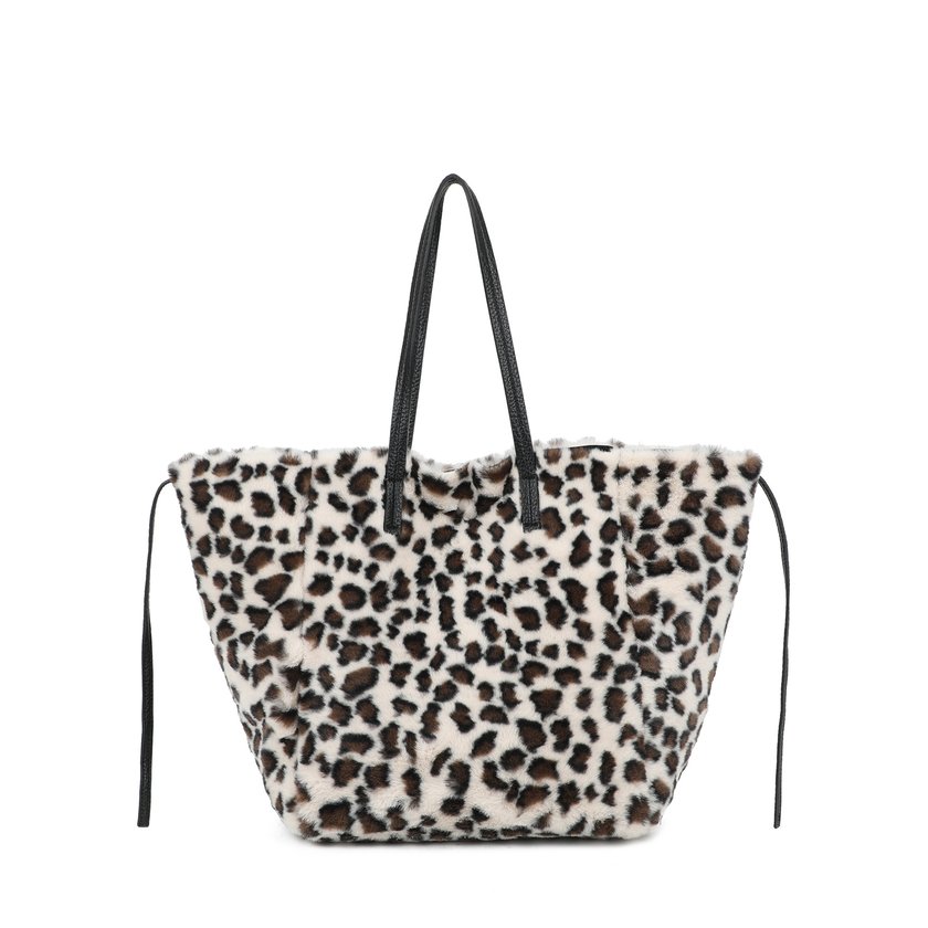 Borsa Shopper con pelo e stampa animalier