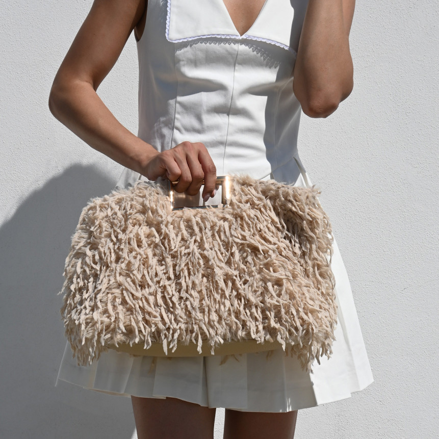 Sac Shopper avec poils et plumes