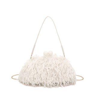 Borsa a tracolla con pelo e piume