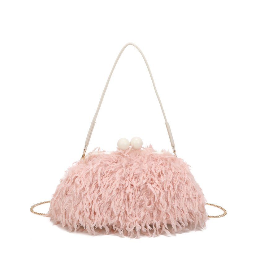 Borsa a tracolla con pelo e piume
