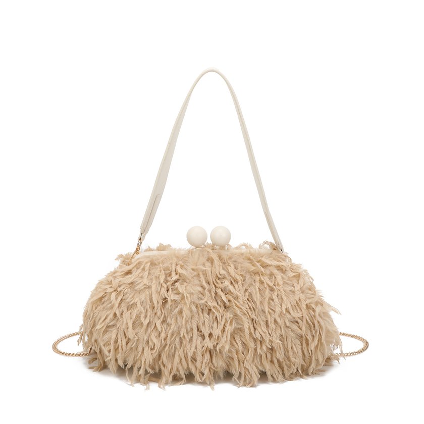 Borsa a tracolla con pelo e piume