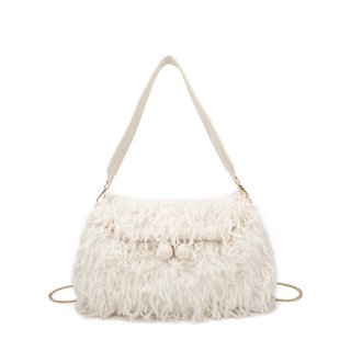 Borsa a tracolla con pelo e piume