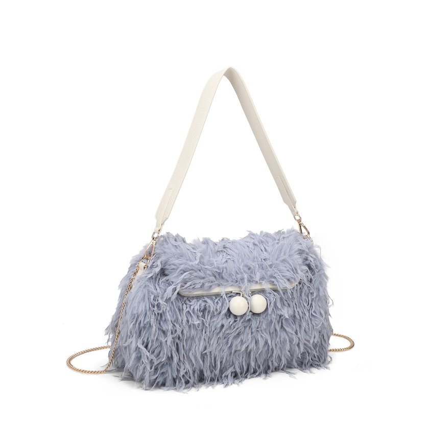 Bolso de hombro con pelo y plumas