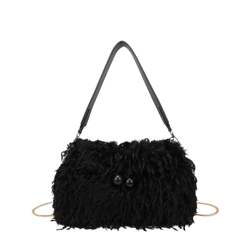 Bolso de hombro con pelo y plumas