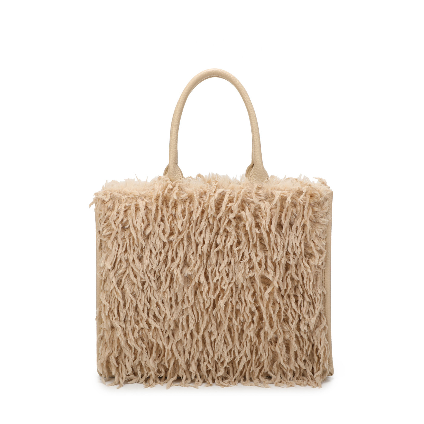 Shopper bag with fur and feathers