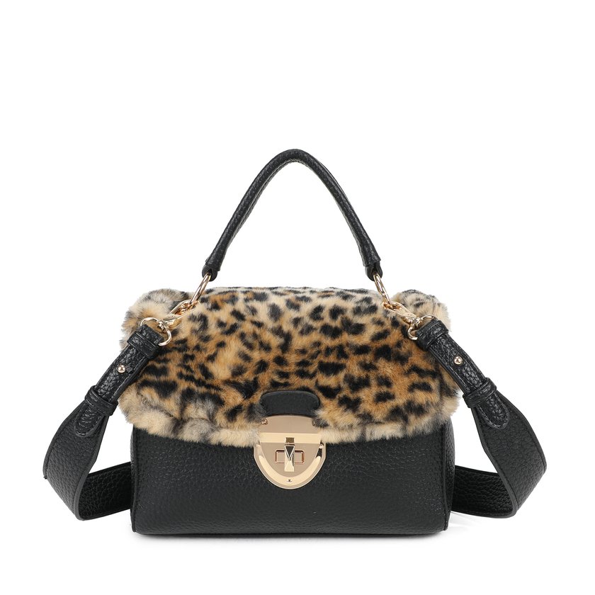 Bolso bandolera con pelo y estampado animal