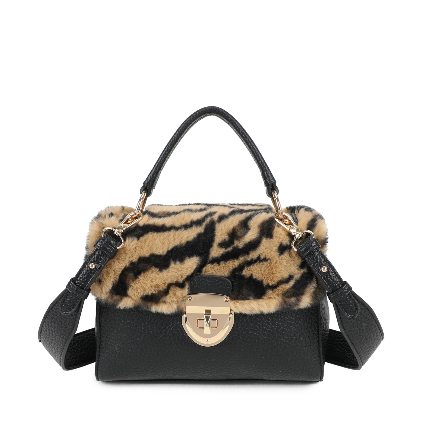 Sac bandoulière avec fourrure et imprimé animal