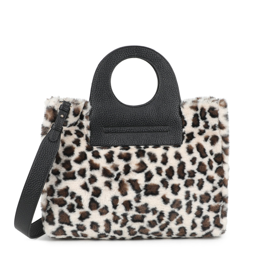 Borsa Shopper con pelo e stampa animalier