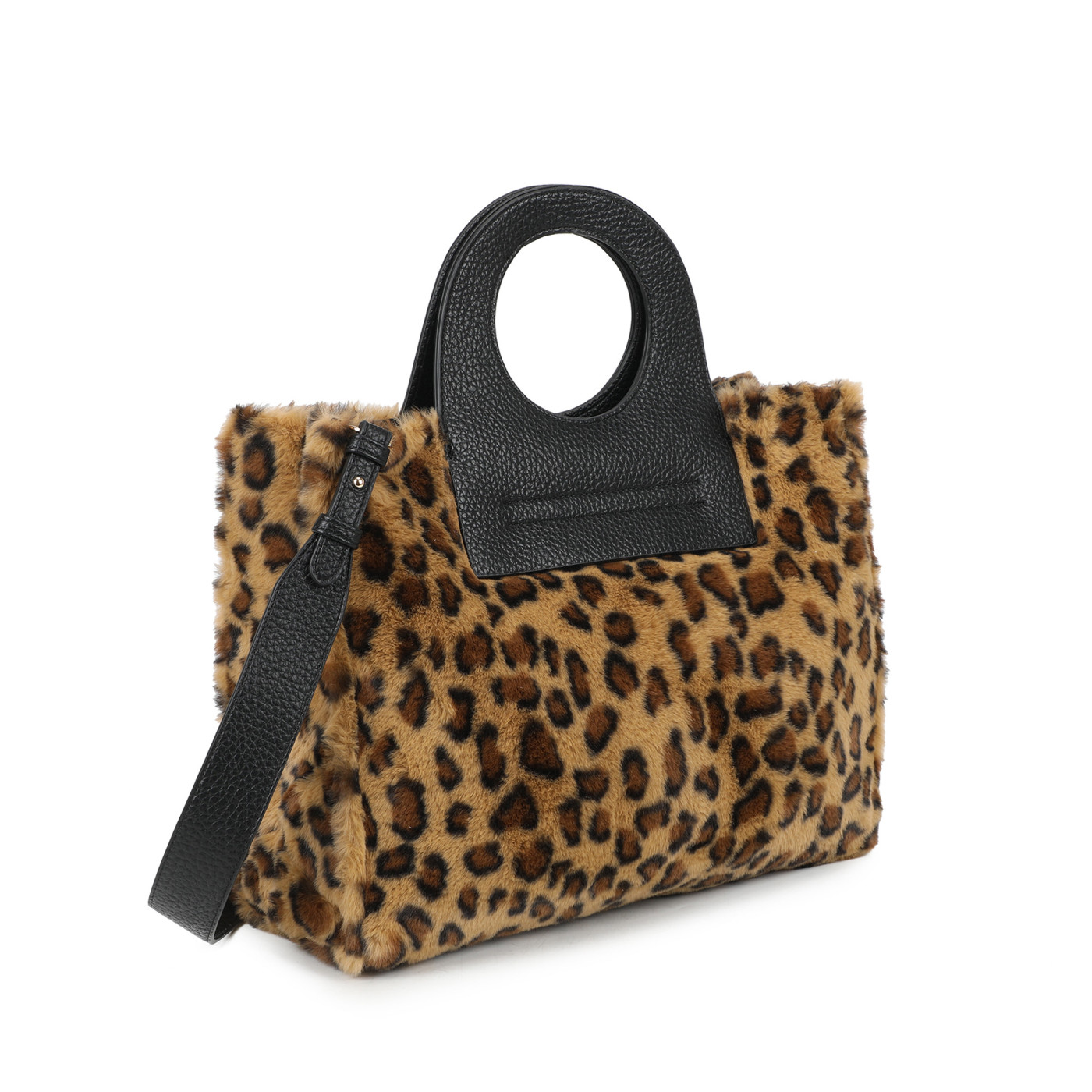 Borsa Shopper con pelo e stampa animalier