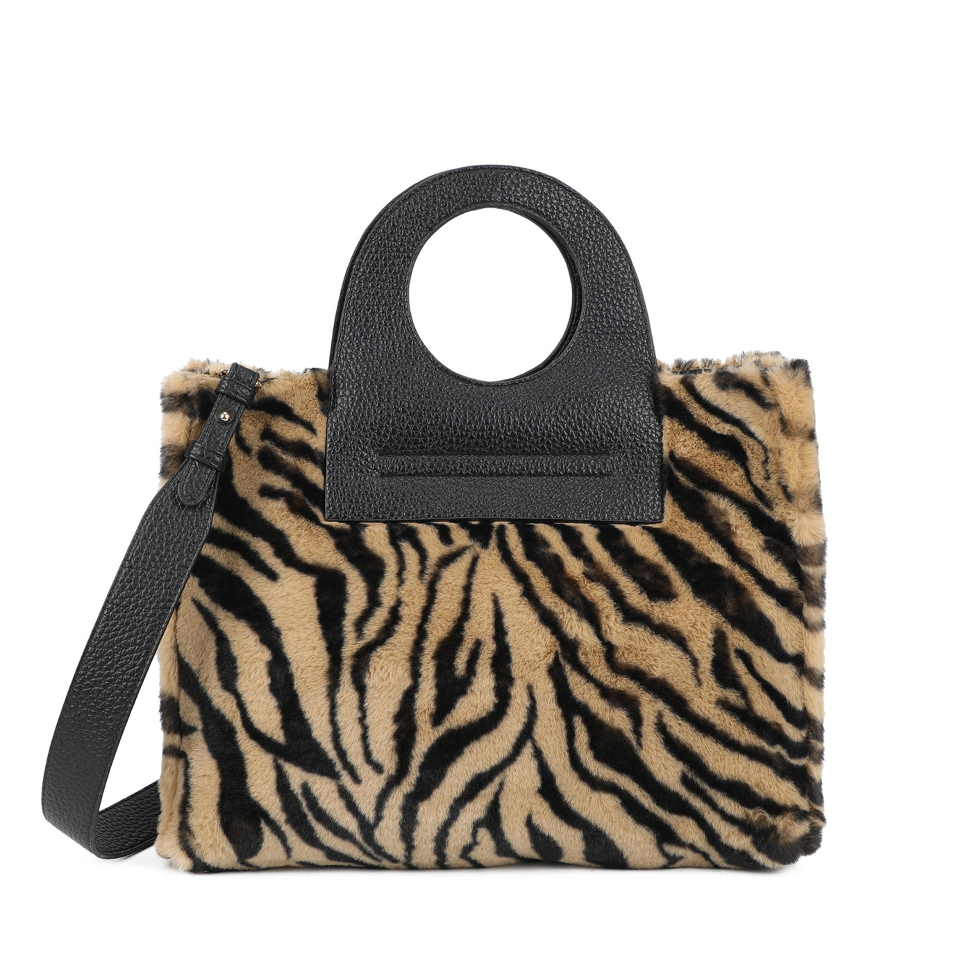 Borsa Shopper con pelo e stampa animalier