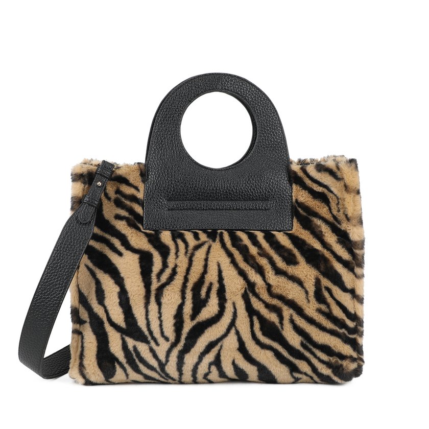Shopper bag with fur and animal print