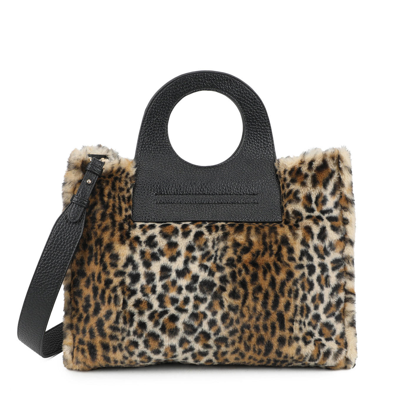 Borsa Shopper con pelo e stampa animalier