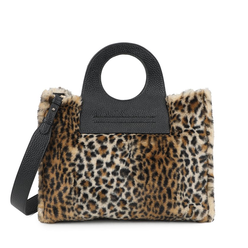 Shopper bag with fur and animal print