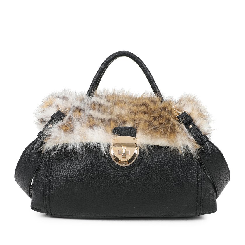 Borsa Shopper con pelo e stampa animalier