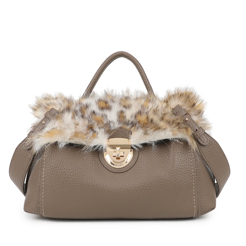 Shopper bag with fur and animal print