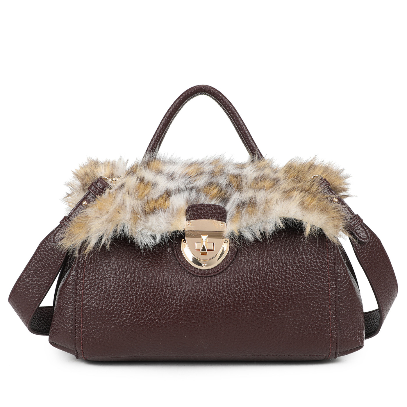 Borsa Shopper con pelo e stampa animalier