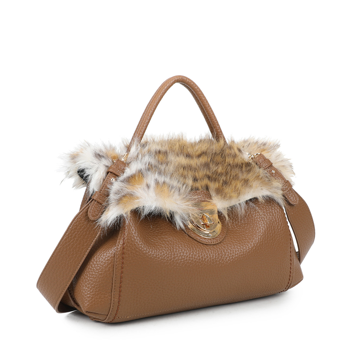 Borsa Shopper con pelo e stampa animalier