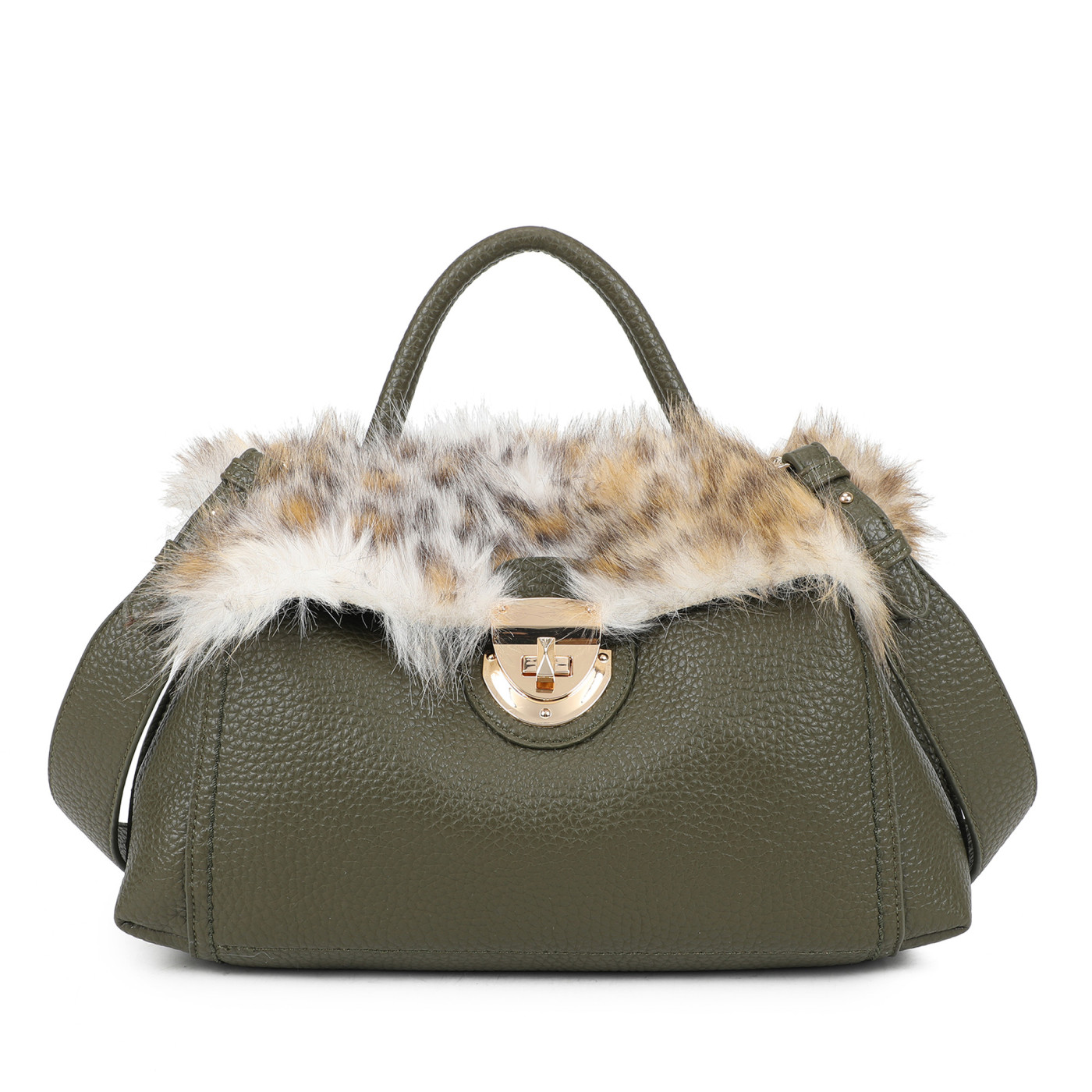Borsa Shopper con pelo e stampa animalier
