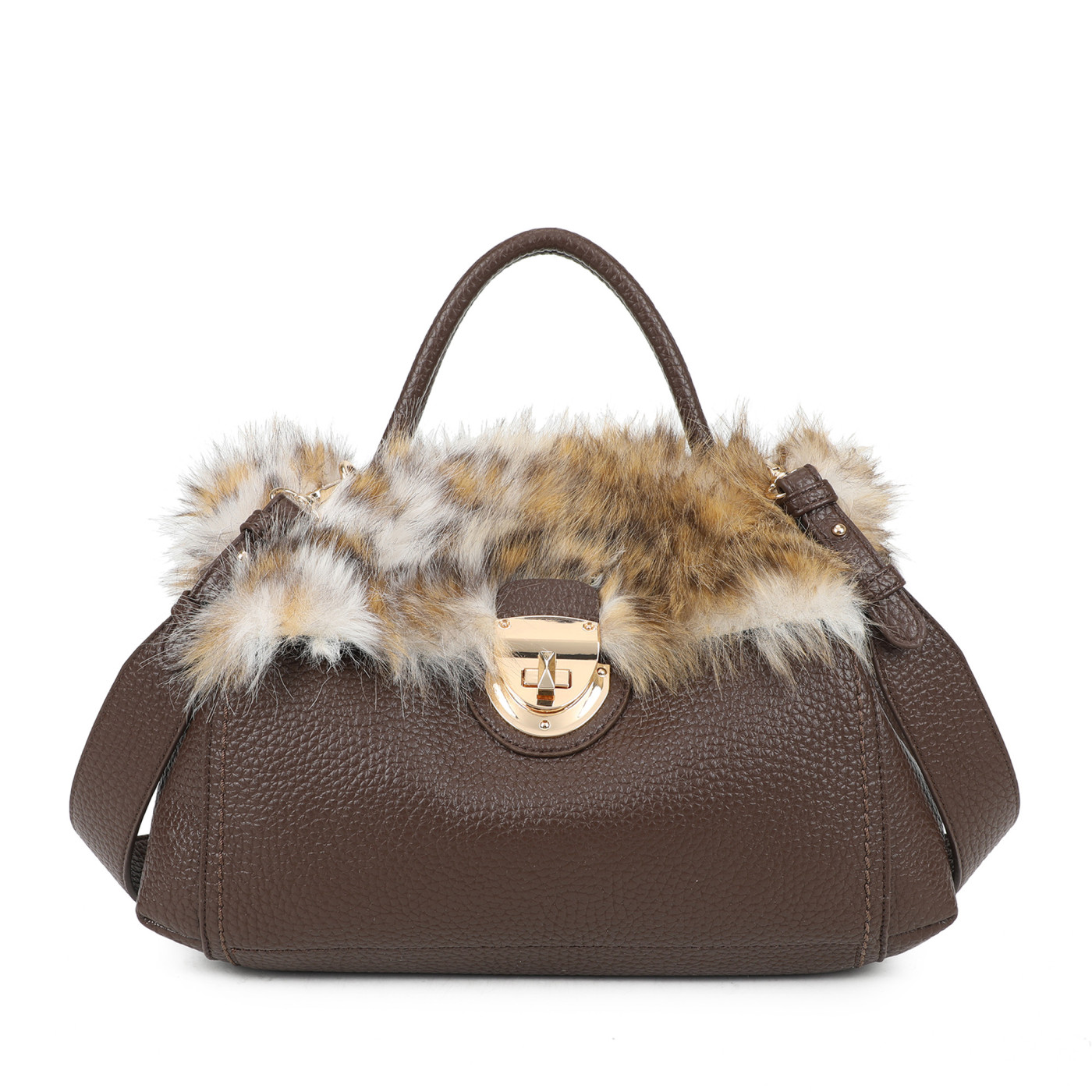 Borsa Shopper con pelo e stampa animalier