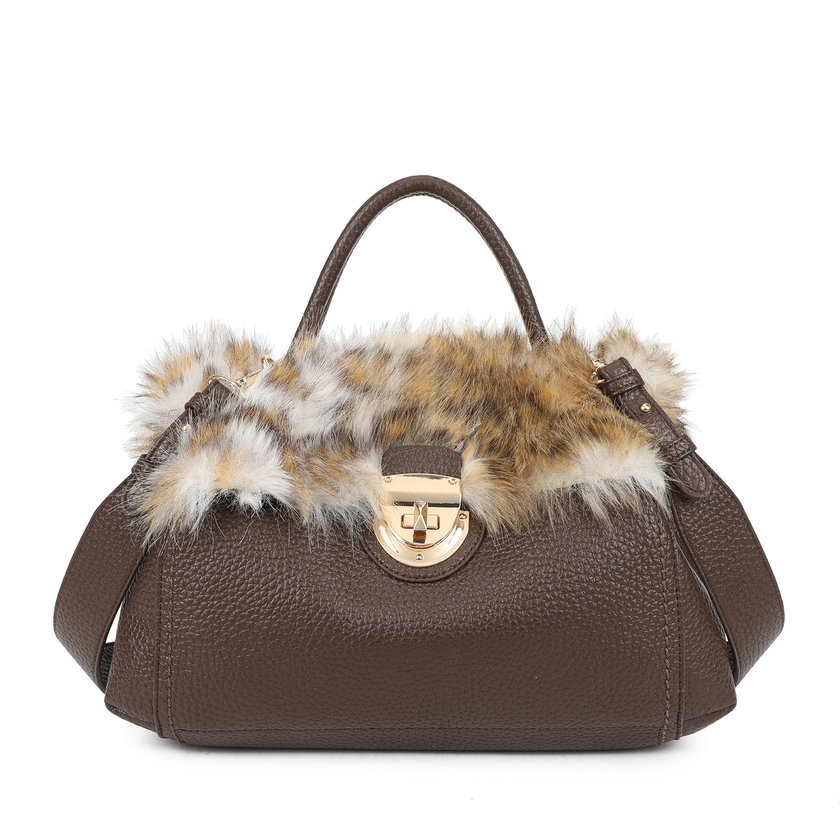 Shopper bag with fur and animal print
