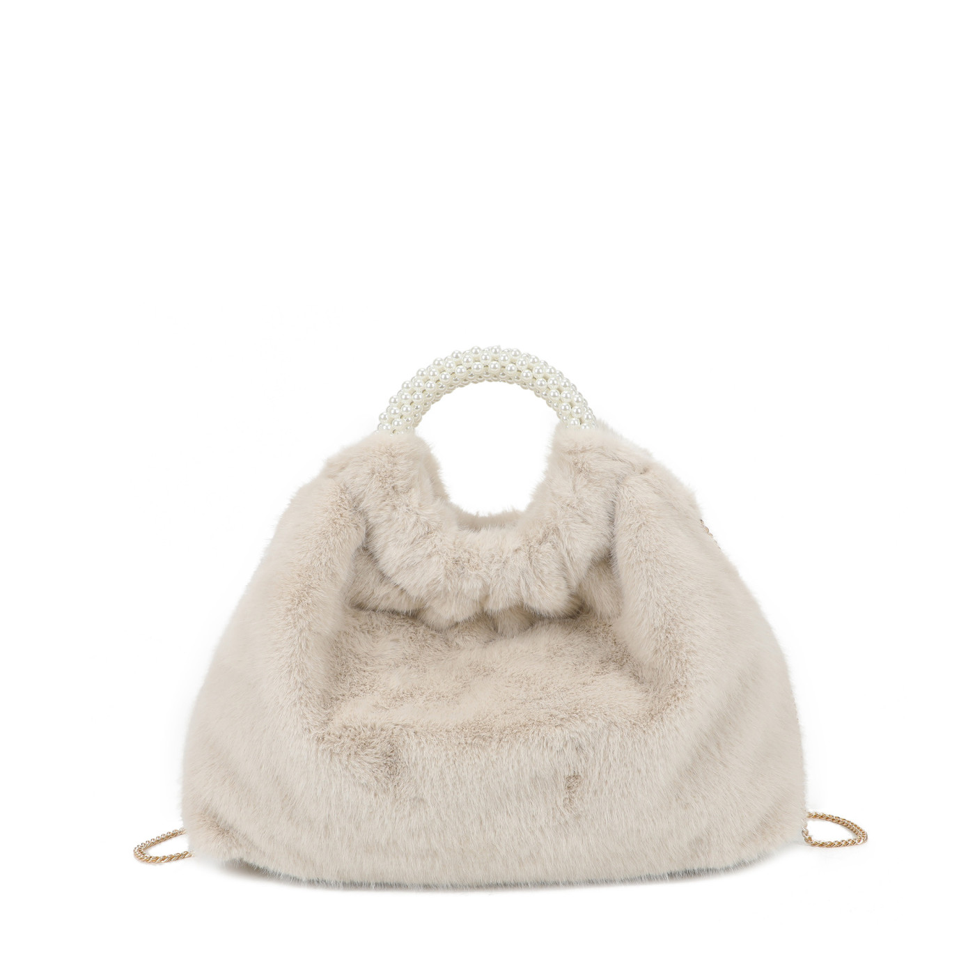 Bolso de mano con peluche y perlas