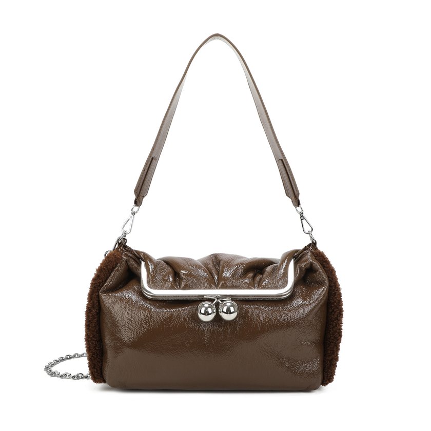 Shoulder bag with shiny fabric