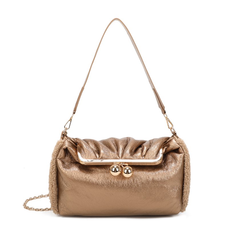 Shoulder bag with shiny fabric