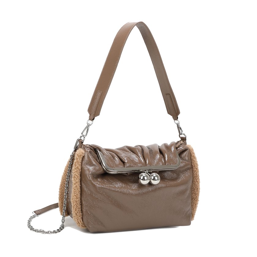 Shoulder bag with shiny fabric