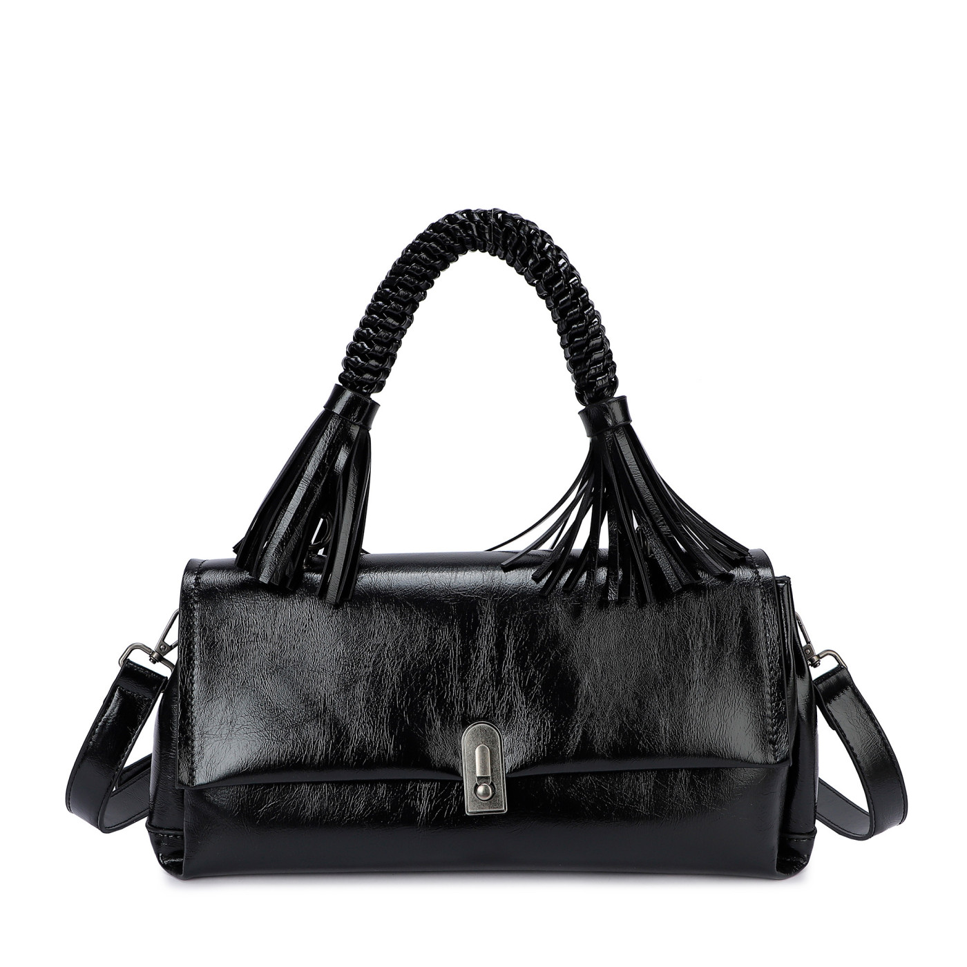 Bolso bandolera de charol con hojitas